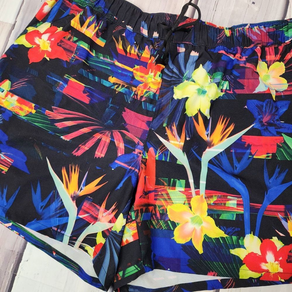 Reel‎ Legends Woman's Medium Neon Floral Hawaiian Swim Shorts Pockets